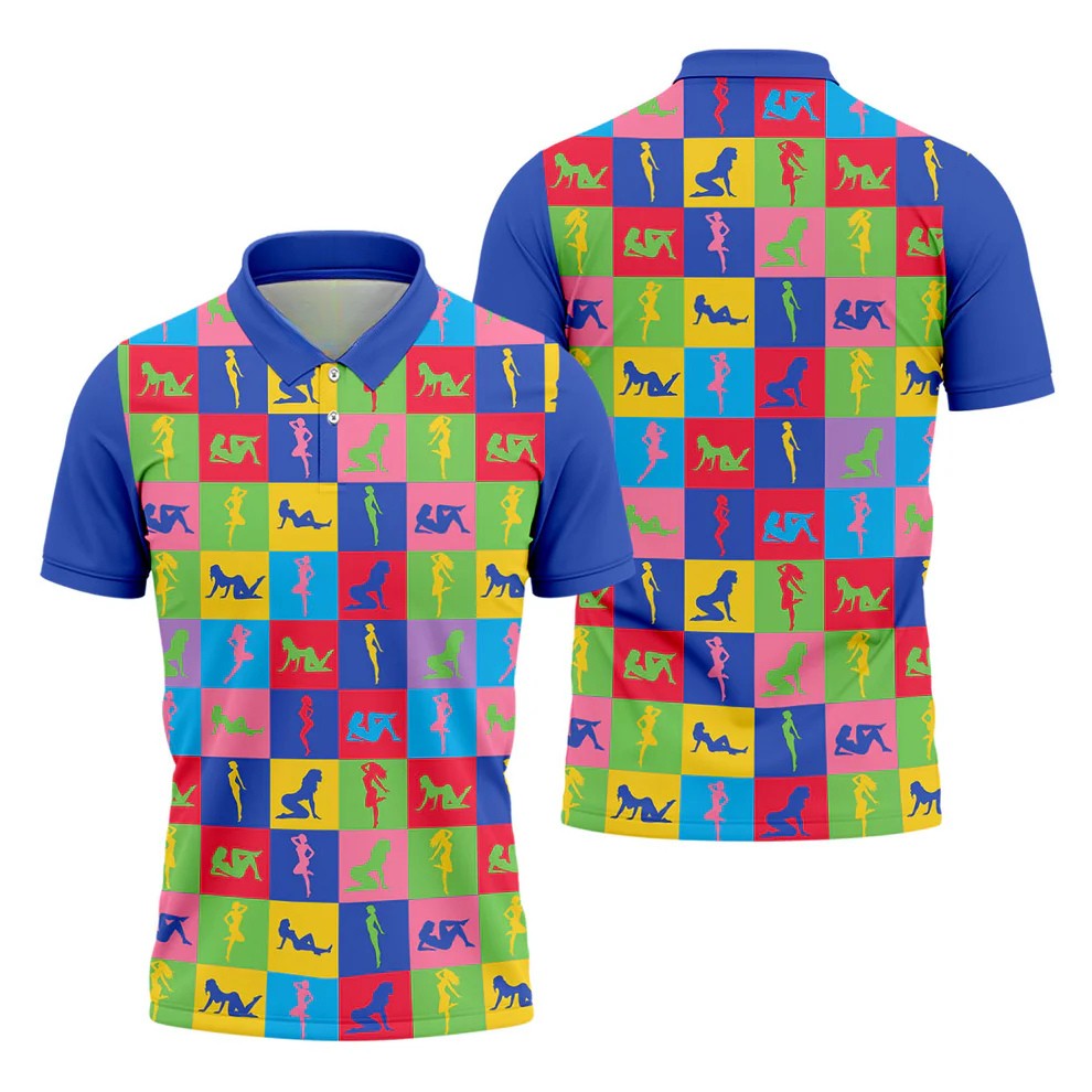 Colorful Pin Up Silhouette Pop Art Golf Polo Shirt, Men's Golf Shirt, Golf Shirts For Men