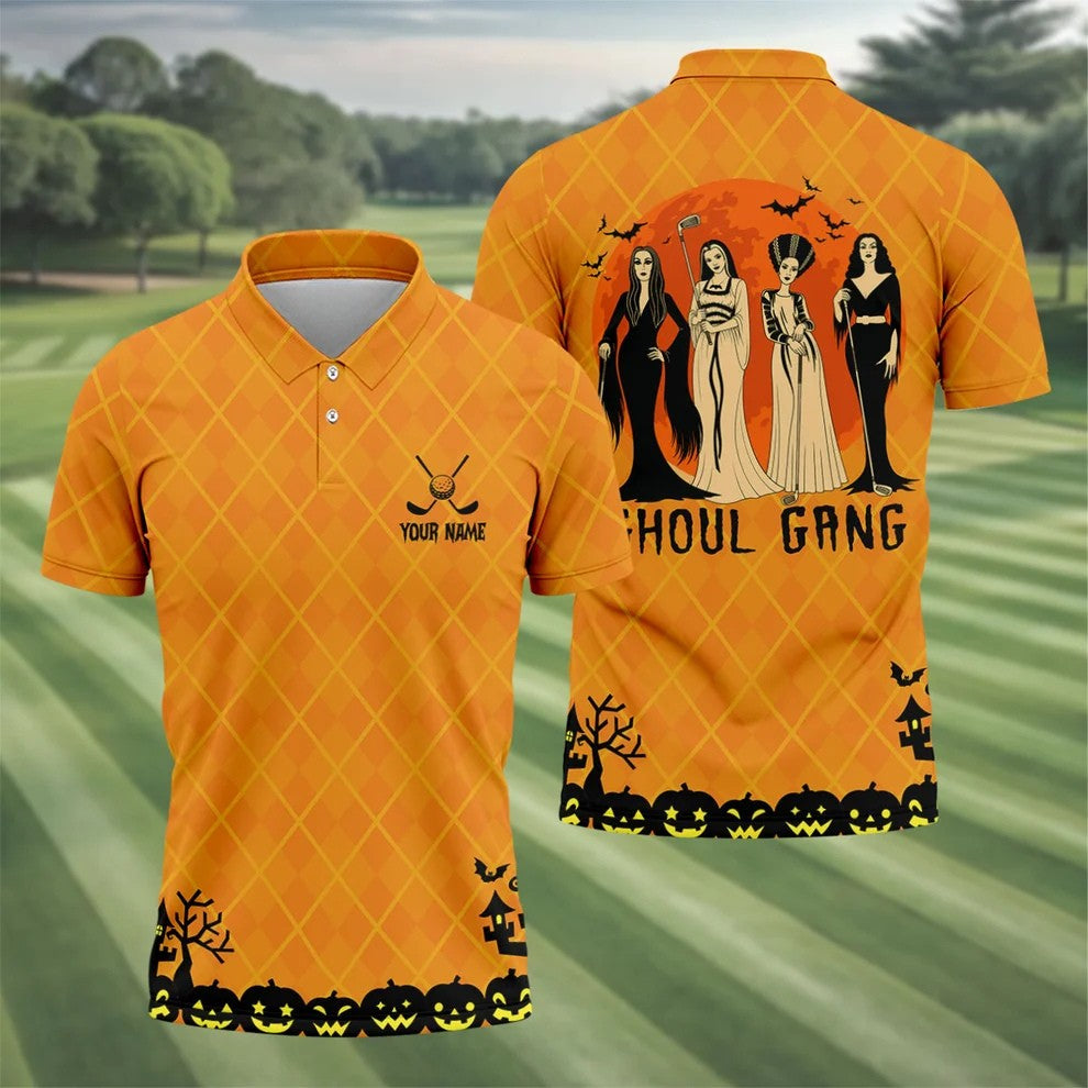Custom Ghoul Gang Horror Character Halloween Polo Shirt, Men's Golf Shirt, Mens Golf Polo