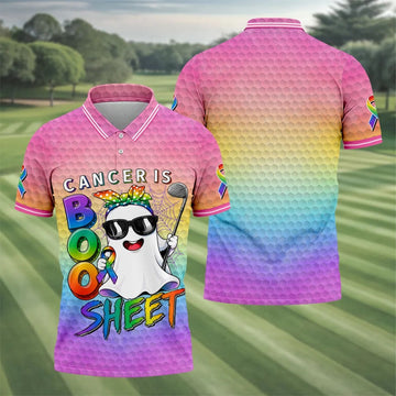Cancer Is Boo Sheet Ghost Golf Polo Shirt, Golf Shirts For Men, Mens Golf Shirts