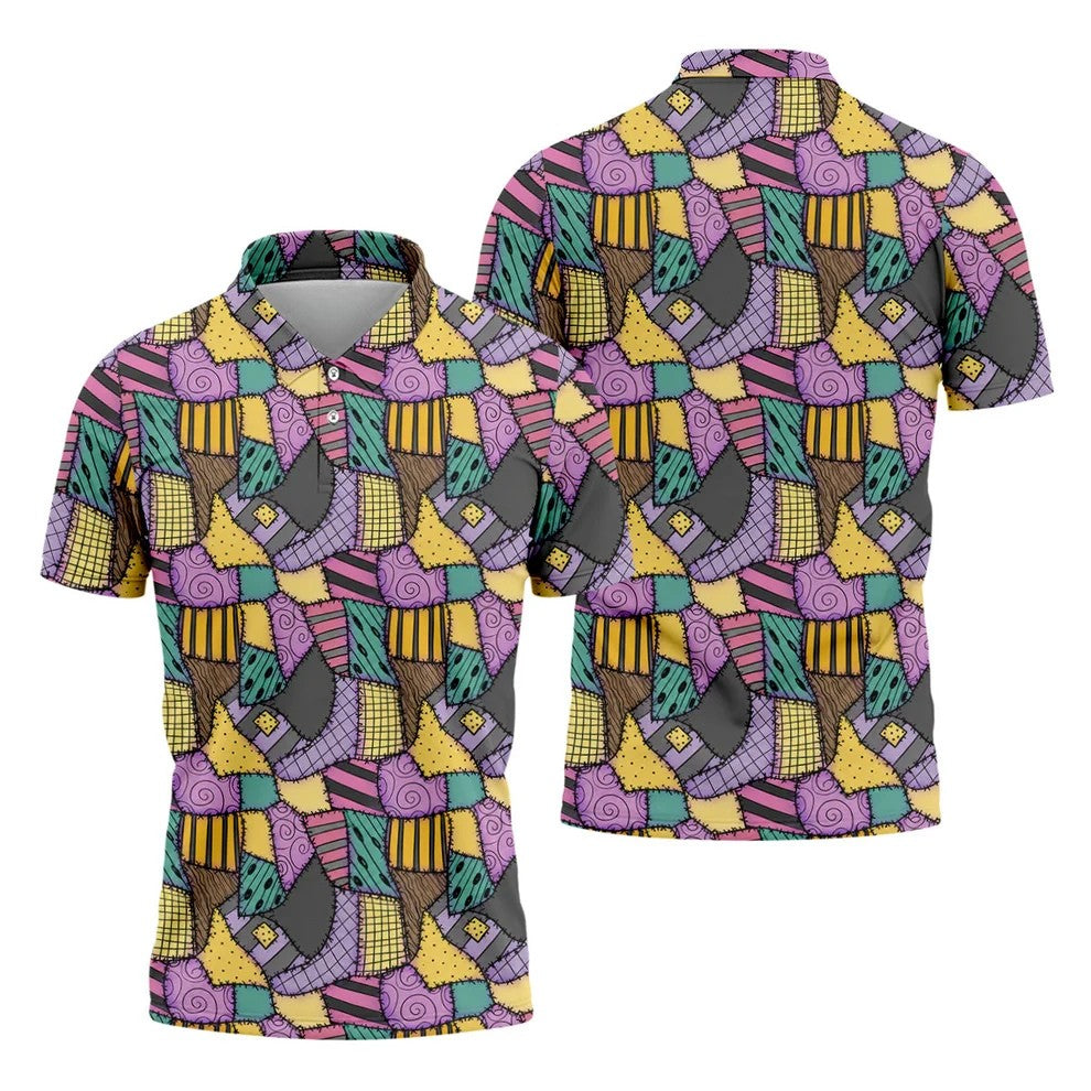 Halloween Patchwork Pattern Golf Polo Shirt, Men's Golf Shirt, Hawaiian Golf Shirt