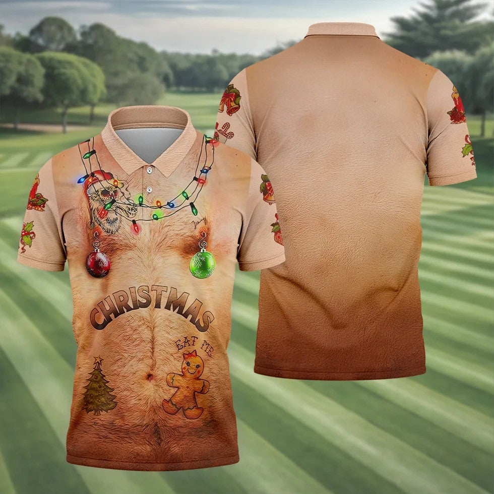 Eat Me Funny Christmas Golf Shirt, Fun Golf Shirts For Men, Unique Gift For Golfer, Polo Shirts For Men