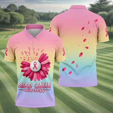 Blood Cancer Awareness Flower Golf Polo Shirt, Mens Golf Shirts, Golf Apparel For Men