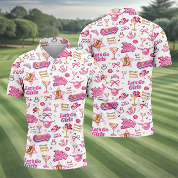 Pink Cowgirl Western Party Icons Golf Polo Shirt, Golf Shirts For Men, Mens Golf Apparel