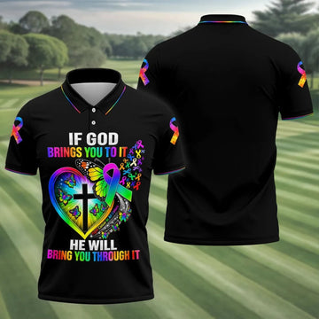 If God Brings You To It Butterfly Cancer Polo Shirt, Mens Golf Polo, Men's Golf Shirt