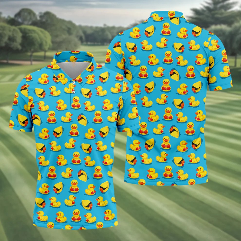 Funny Bikini Rubber Duck Golf Polo Shirt, Hawaiian Golf Shirt, Golf Polo Shirts For Men