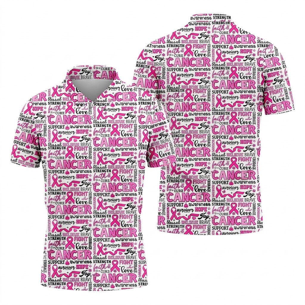 Pink Ribbon Breast Cancer Awareness Shirt, Golf Tops For Men, Hawaiian Golf Shirts, Golfing Apparel