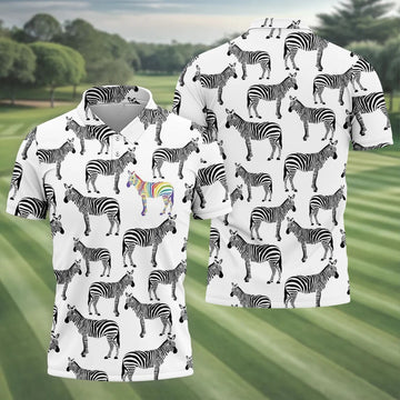 Rainbow Zebra Be Yourself Pride Month Support Golf Tops For Men, LGBT Community Polo Shirts For Men