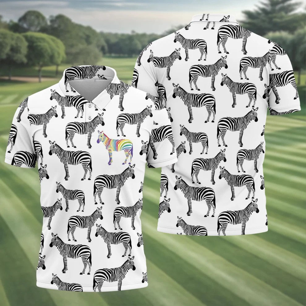 Rainbow Zebra Be Yourself Pride Month Support Golf Tops For Men, LGBT Community Polo Shirts For Men