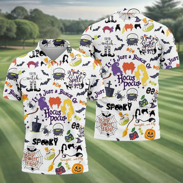 Halloween Witch Pattern Golf Polo Shirt, Mens Golf Shirts, Golf Apparel For Men