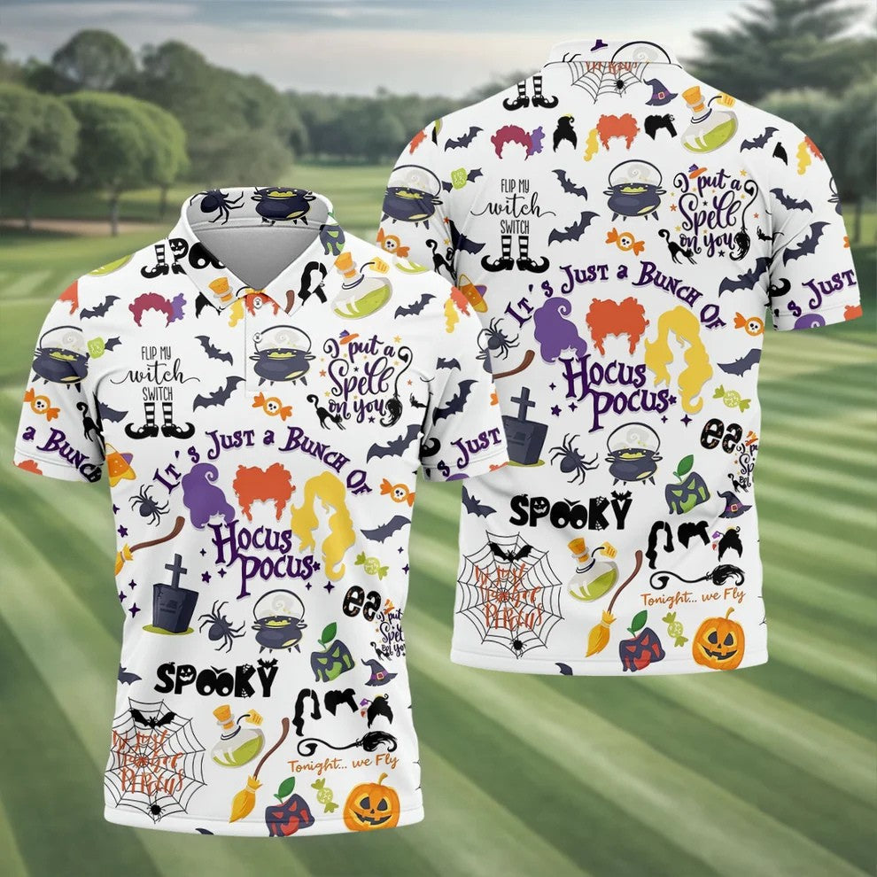 Halloween Witch Pattern Golf Polo Shirt, Mens Golf Shirts, Golf Apparel For Men
