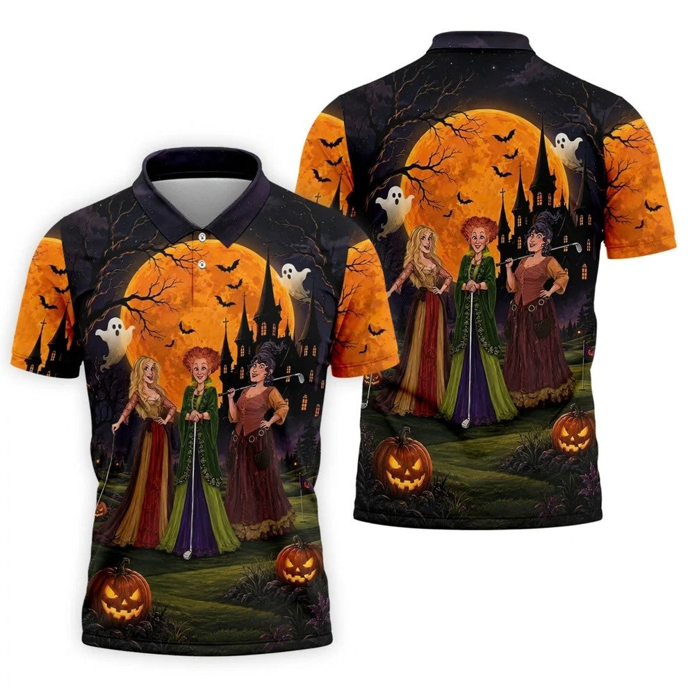 Three Witches Horror Character Golf Polo Shirt, Halloween Shirt, Golf Shirts For Men