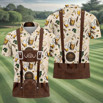 Oktoberfest Lederhosen Beer Pattern Golf Polo Shirt, Hawaiian Golf Shirt, Mens Golf Polo
