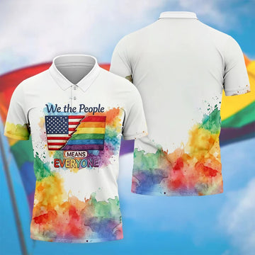 We The People Means Everyone Water Color Print Golf Shirt, LGBTQ Month Polo Shirts For Men
