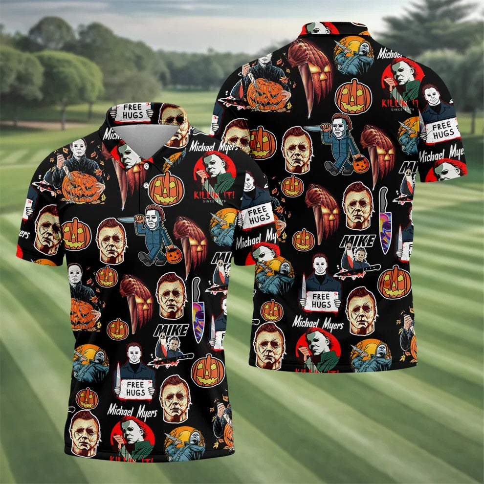 Michael Myers Halloween Golf Tops For Men, Mens Funny Golf Shirts, Horror Movie Shirt