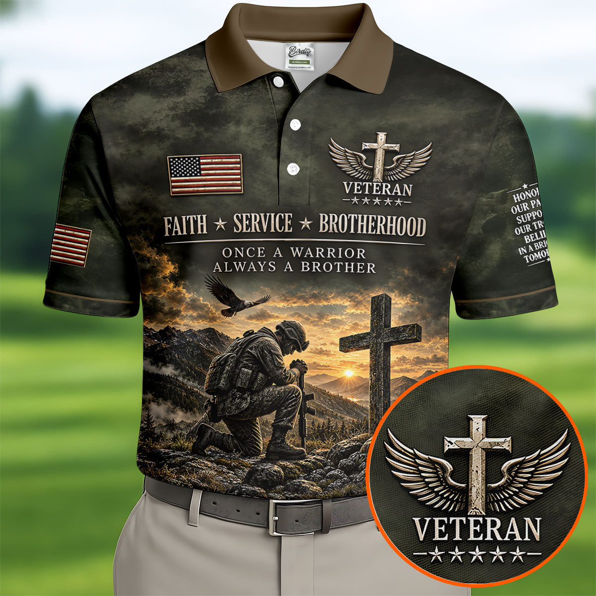 Veterans Day Praying Soldier Cross Polo Shirt, Polo Shirts For Men, Mens Golf Shirts