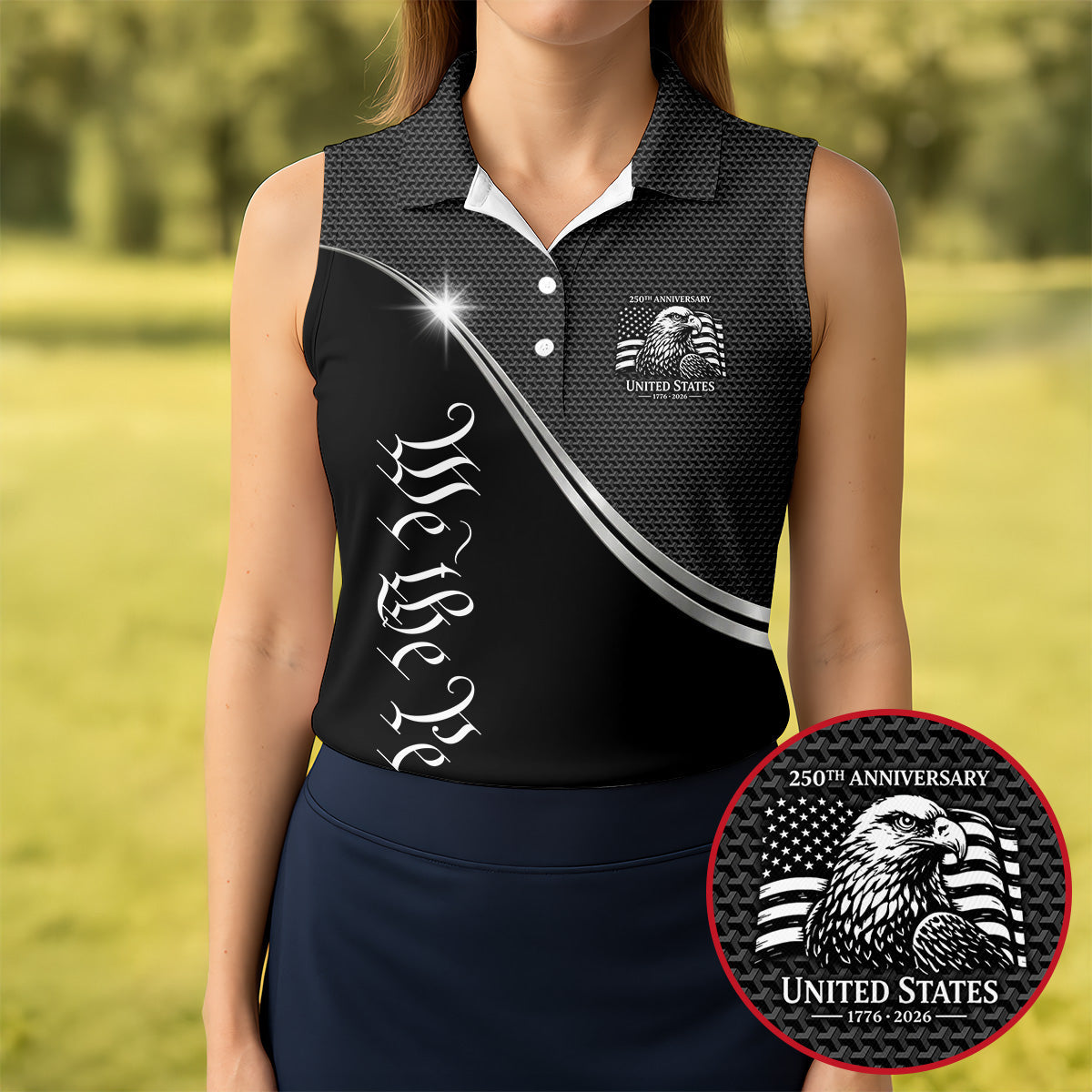 We The People 250th Anniversary Black Golf Shirt, Patriotic 4th Of July Golf Shirt For Women