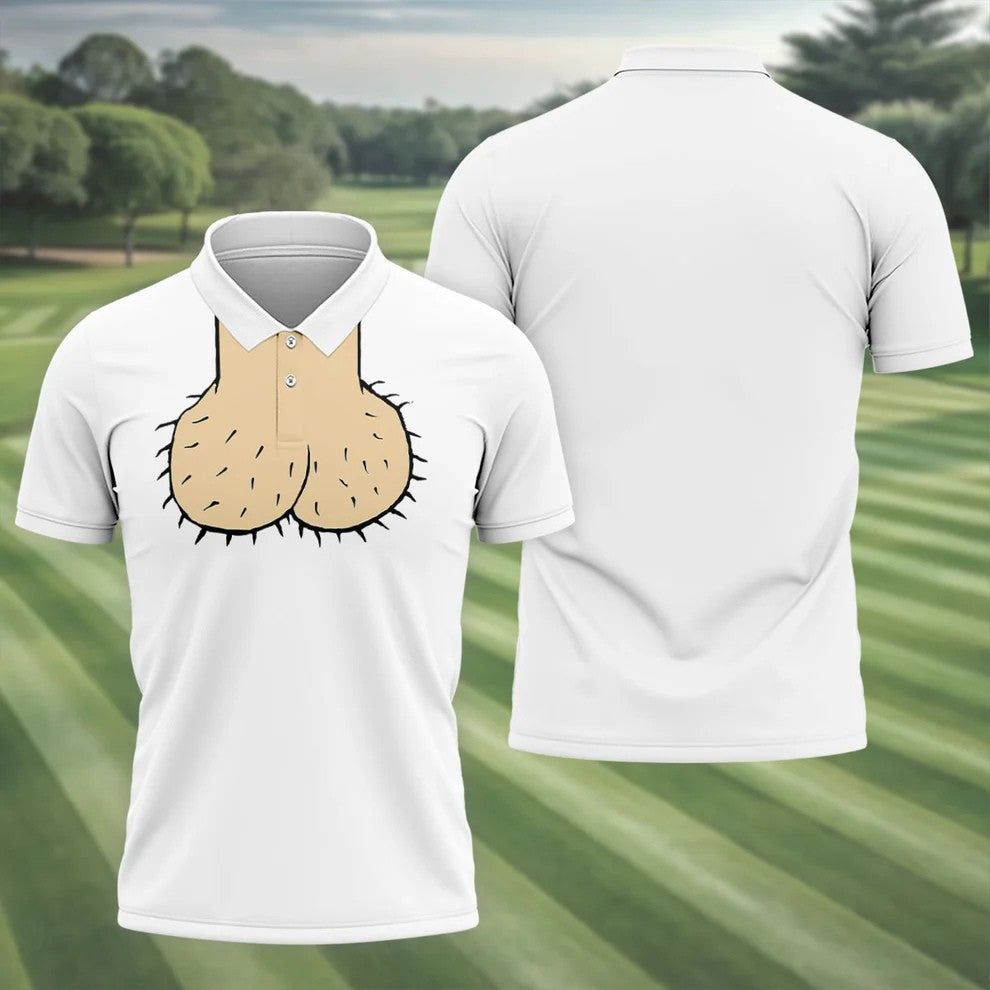 White Funny Dickhead Faux Chest Golf Shirt, Adult Gag Gift Shirt, Rude Humor Shirt