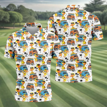 Cool Duck Surf Van Beach Golf Shirt, Mens Golf Shirts, Hawaiian Golf Shirt, Golf Apparel For Men