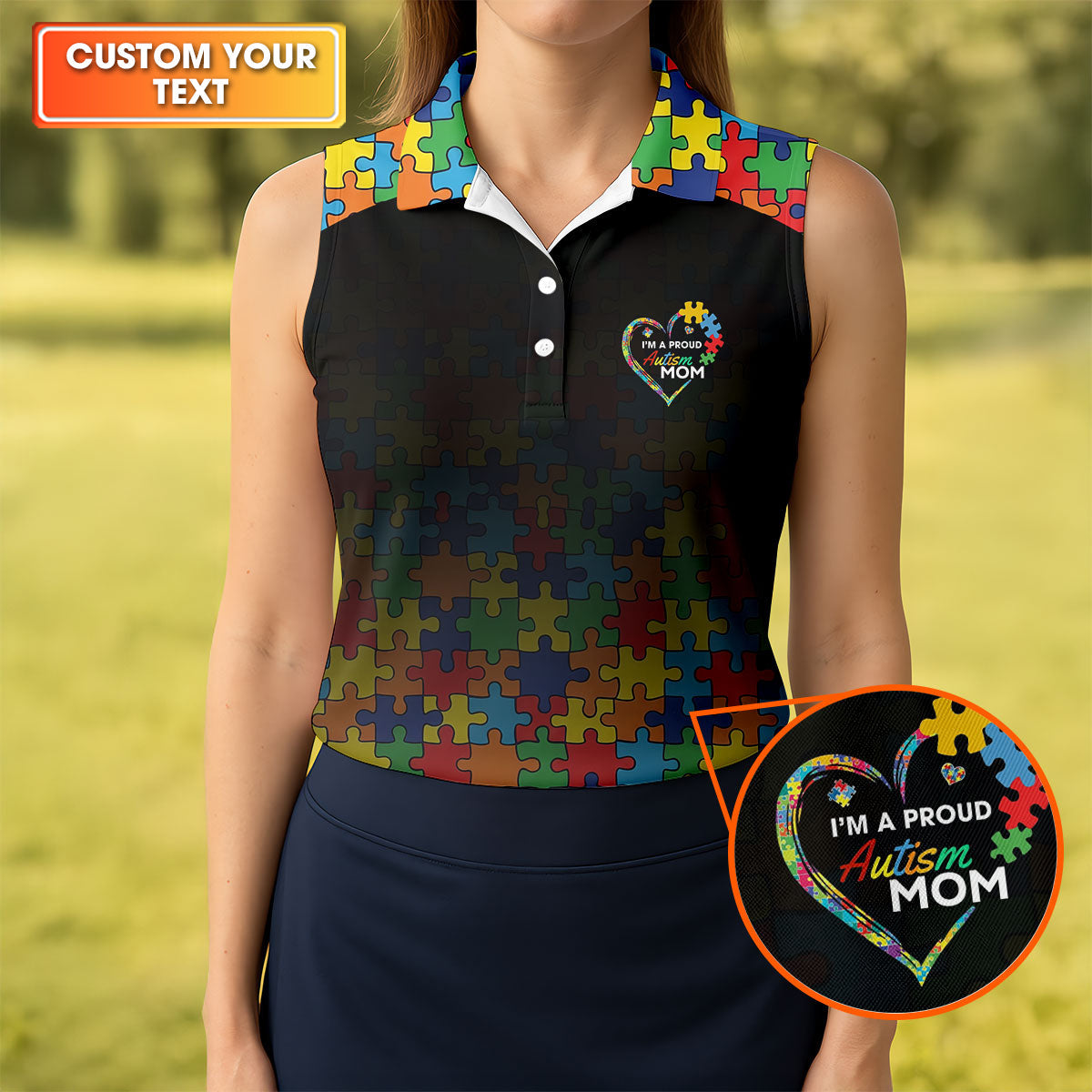 I'm A Proud Autism Mom Autism Awareness Puzzle Pattern Black Fade Women's Golf Tops, Golf Gifts For Mom