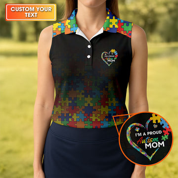 I'm A Proud Autism Mom Autism Awareness Puzzle Pattern Black Fade Women's Golf Tops, Golf Gifts For Mom