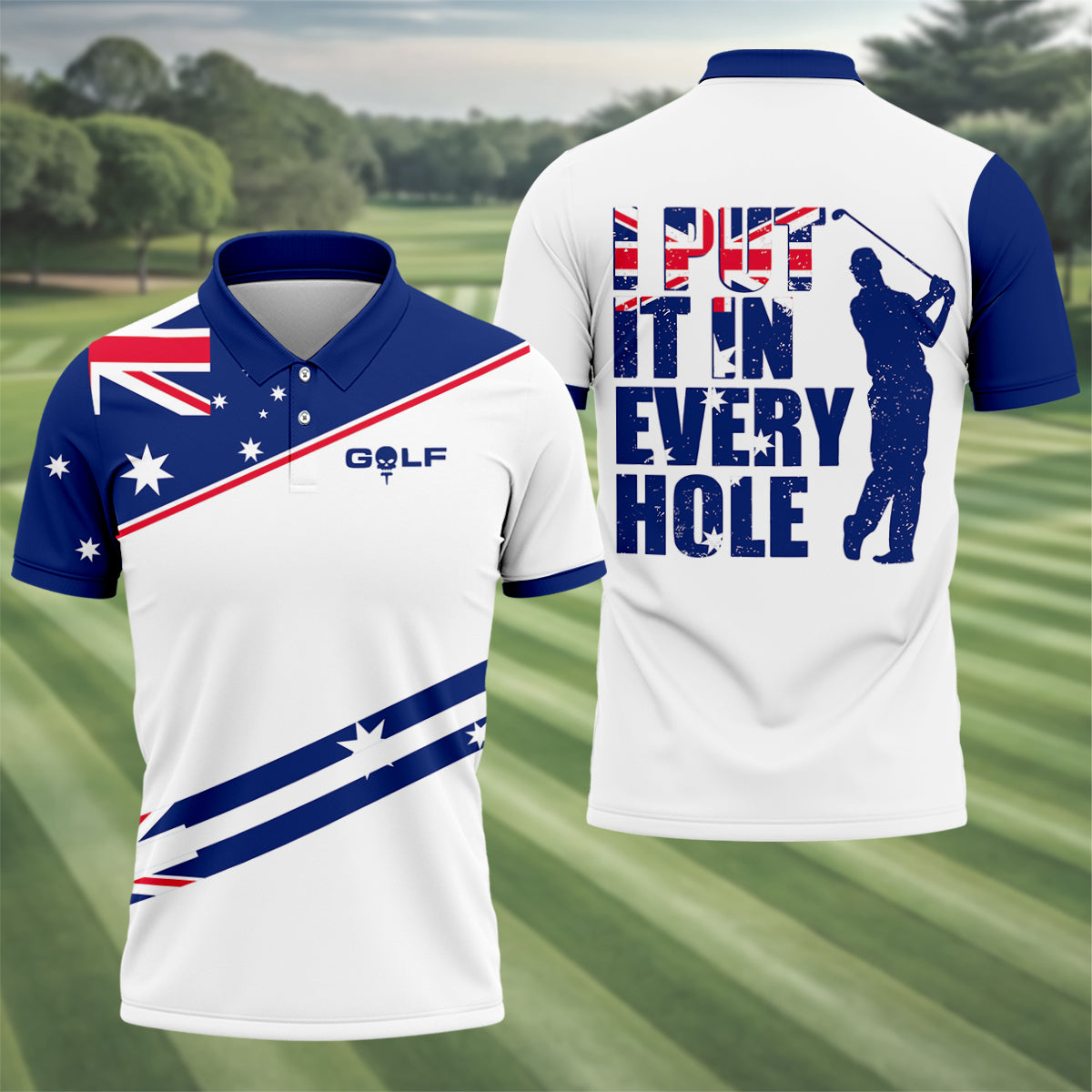 I Put It In Every Hole Australia Flag Print Men's Golf Top, Polo Shirts For Men, Golf Shirts For Men