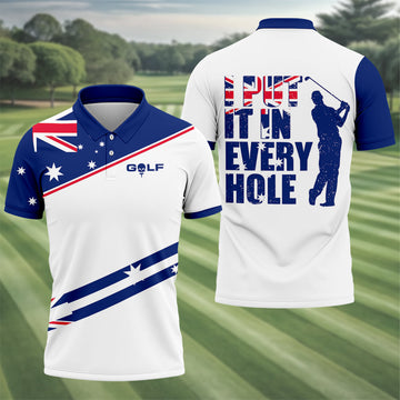 I Put It In Every Hole Australia Flag Print Men's Golf Top, Polo Shirts For Men, Golf Shirts For Men