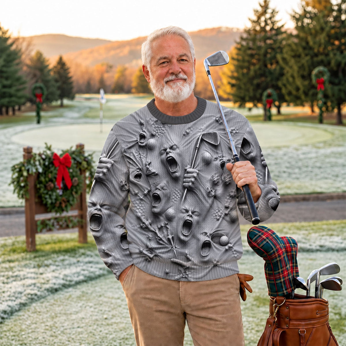 Screaming Face All-Over Graphic Design, Ugly Christmas Sweaters, Christmas Golf Gift