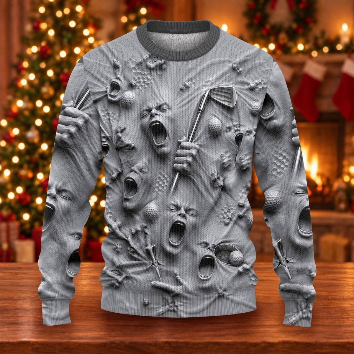 Screaming Face All-Over Graphic Design, Ugly Christmas Sweaters, Christmas Golf Gift