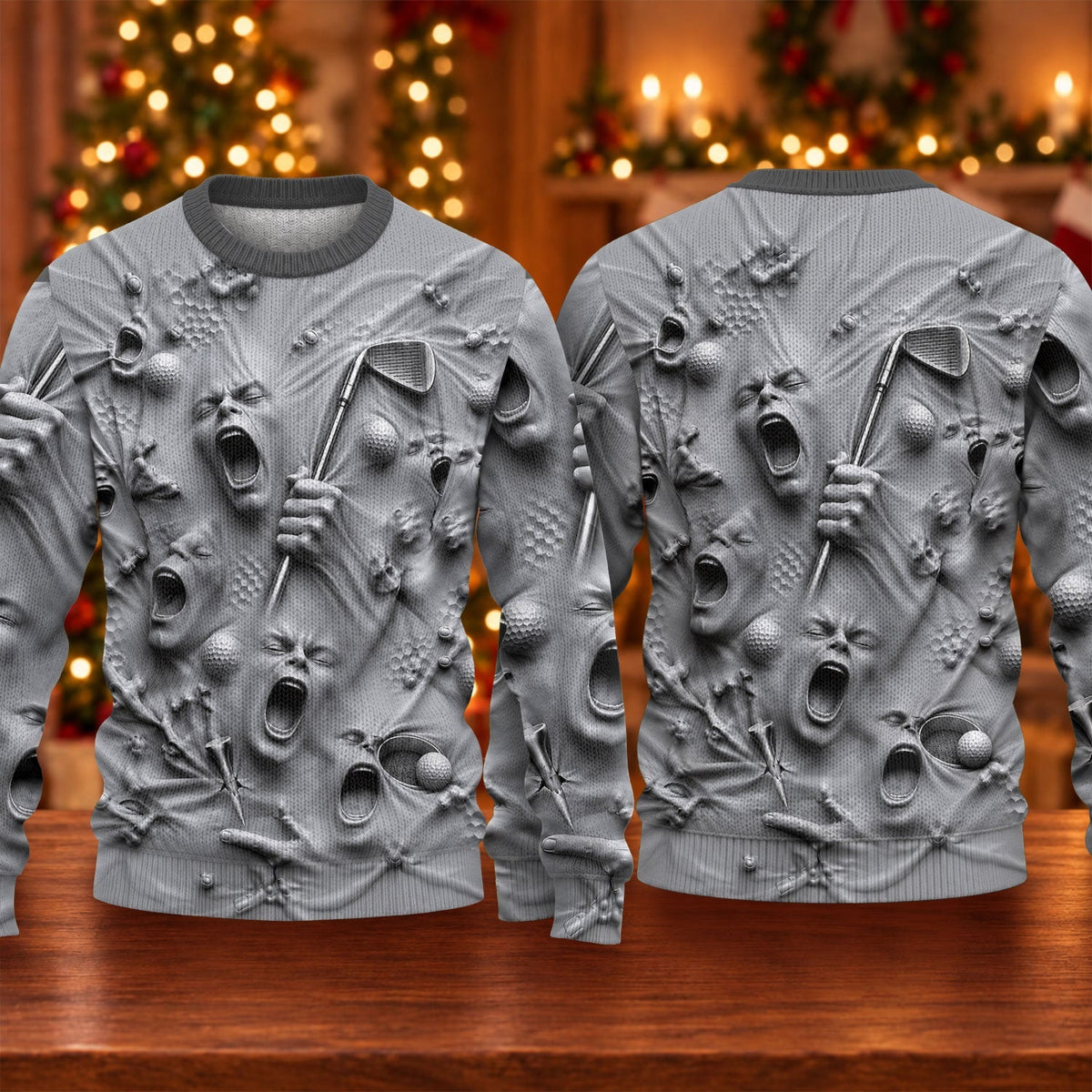 Screaming Face All-Over Graphic Design, Ugly Christmas Sweaters, Christmas Golf Gift