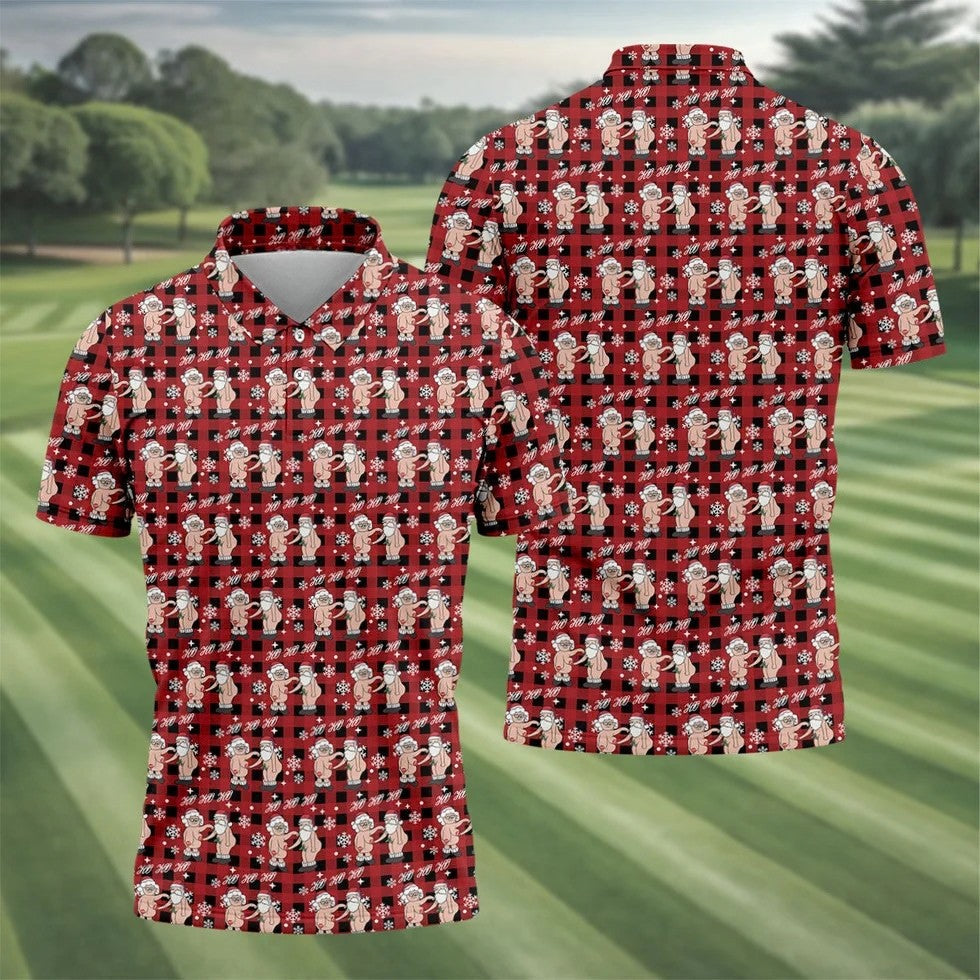 Ho Ho Ho Naughty Couple Funny Santa Christmas Golf Shirt, Fun Golf Shirts For Men, Polo Shirts For Men