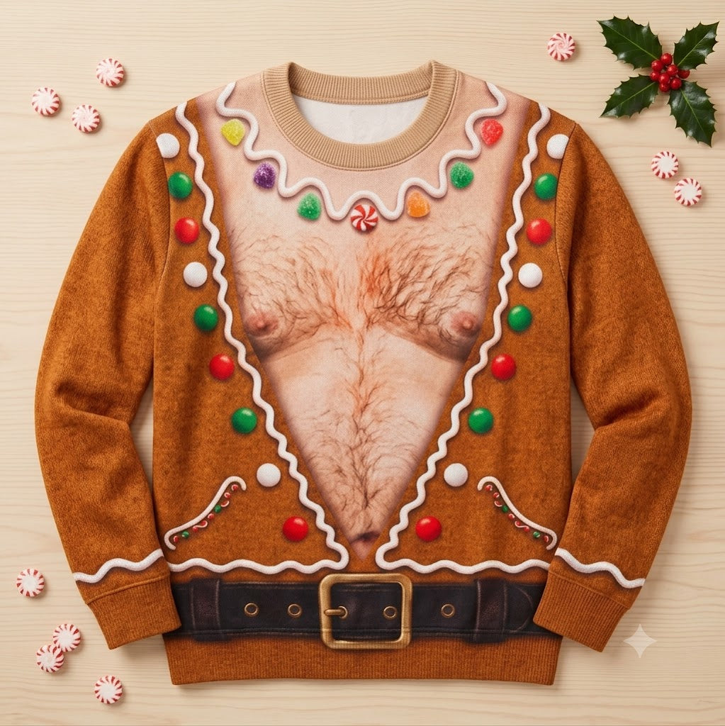 Funny Gingerbread Man Chest Christmas Sweatshirt, Ugly Christmas Sweater, Holiday Shirt
