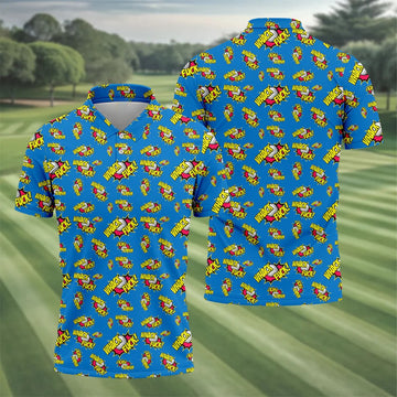 Whack Fuck Comic Golf Ball Pattern Golf Shirt, Men's Golf Shirt, Golf Apparel For Men
