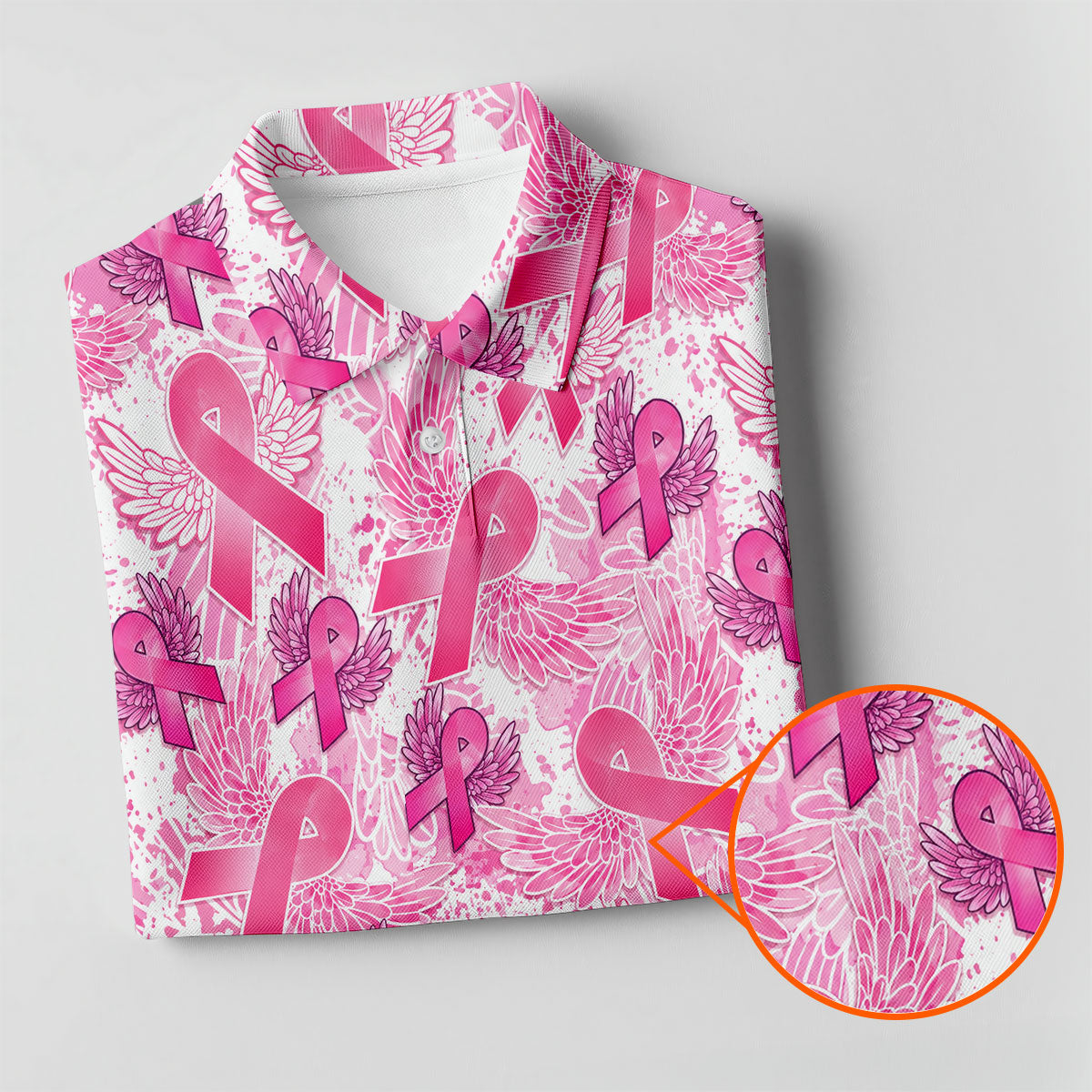 Breast Cancer Pink Ribbon Angel Wings Polo Shirt, Men's Golf Shirt, Golf Apparel For Men