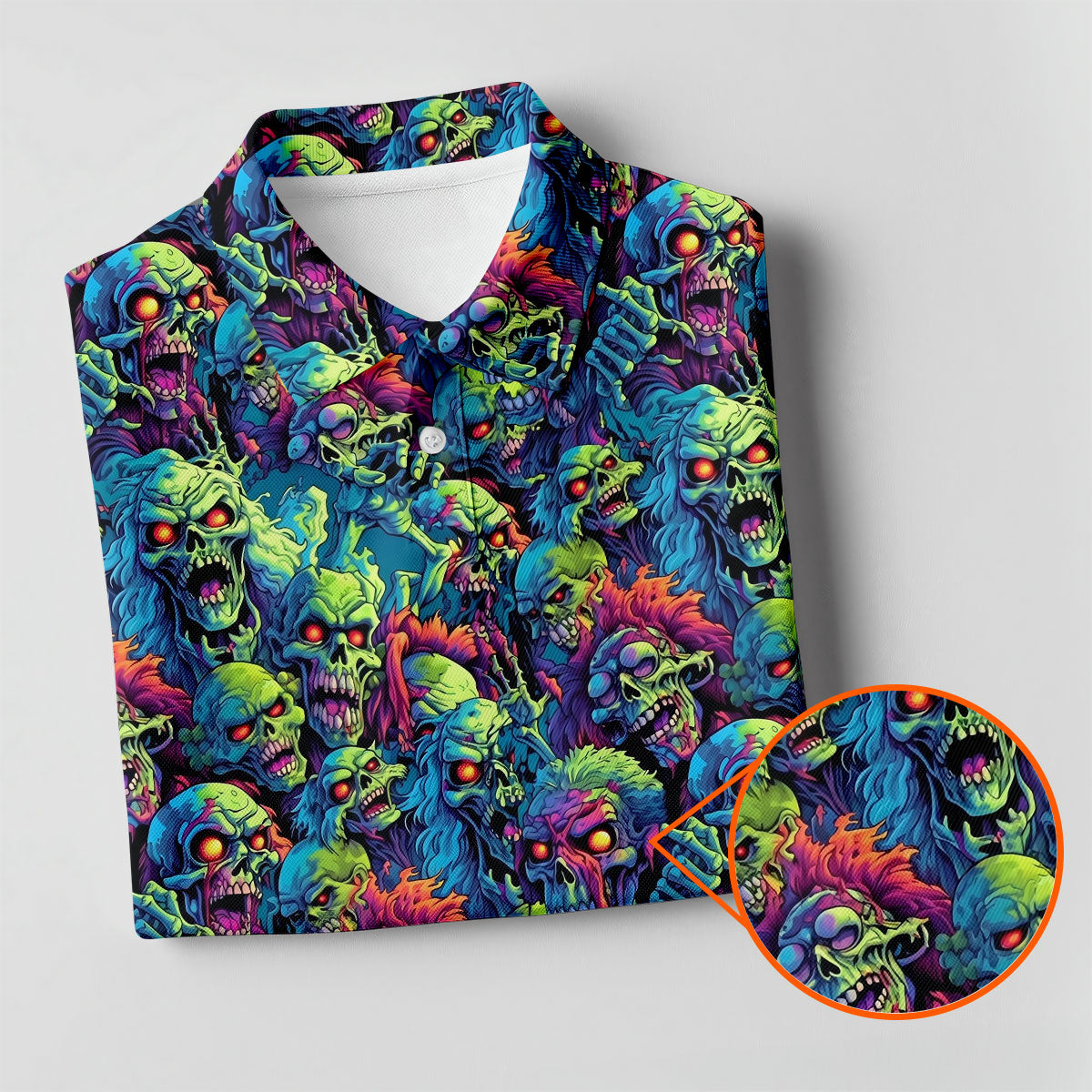 Colorful Zombie Head Pattern Halloween Golf Polo Shirt, Women's Golf Tops, Ladies Golf Shirt