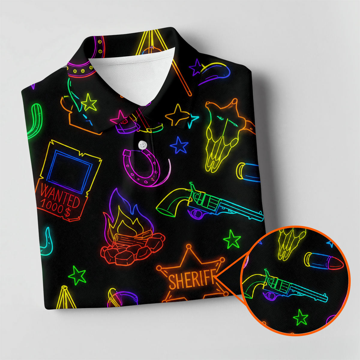 Neon Western Cowboy Pattern Golf Polo Shirt, Ladies Golf Shirts, Women's Golf Polo