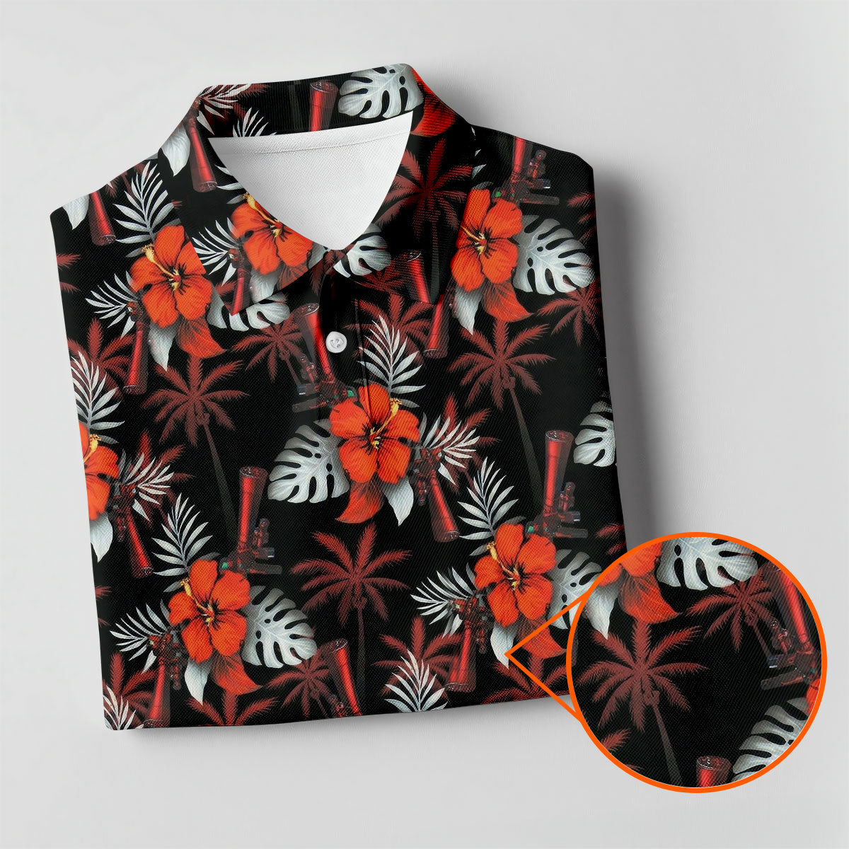 Orange Hibiscus Black Hawaiian Golf Shirt, Summer Vibe Golf Shirts For Men