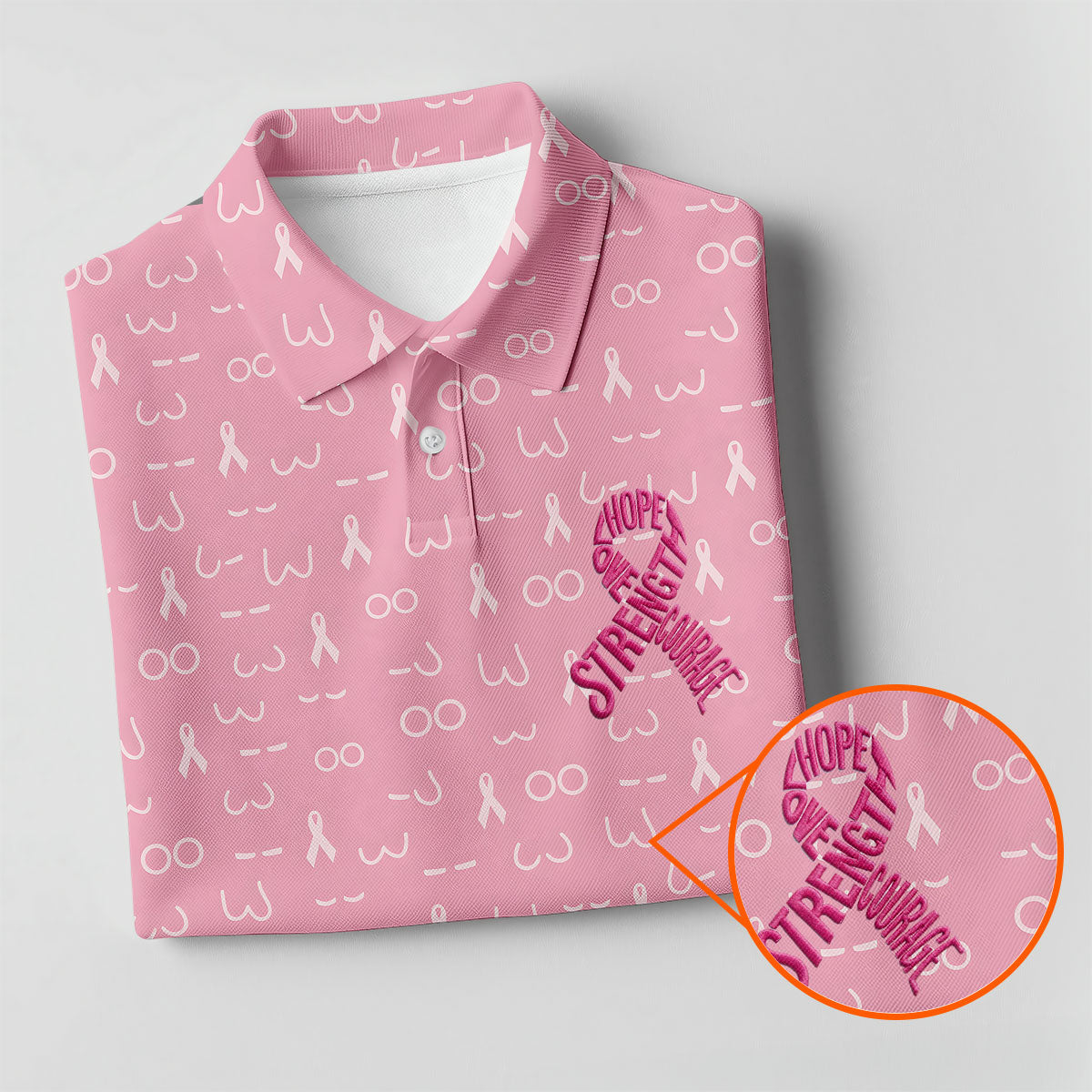 Hope Love Faith Strength Courage Breast Cancer Polo Shirt, Womens Golf Tops, Ladies Golf Top