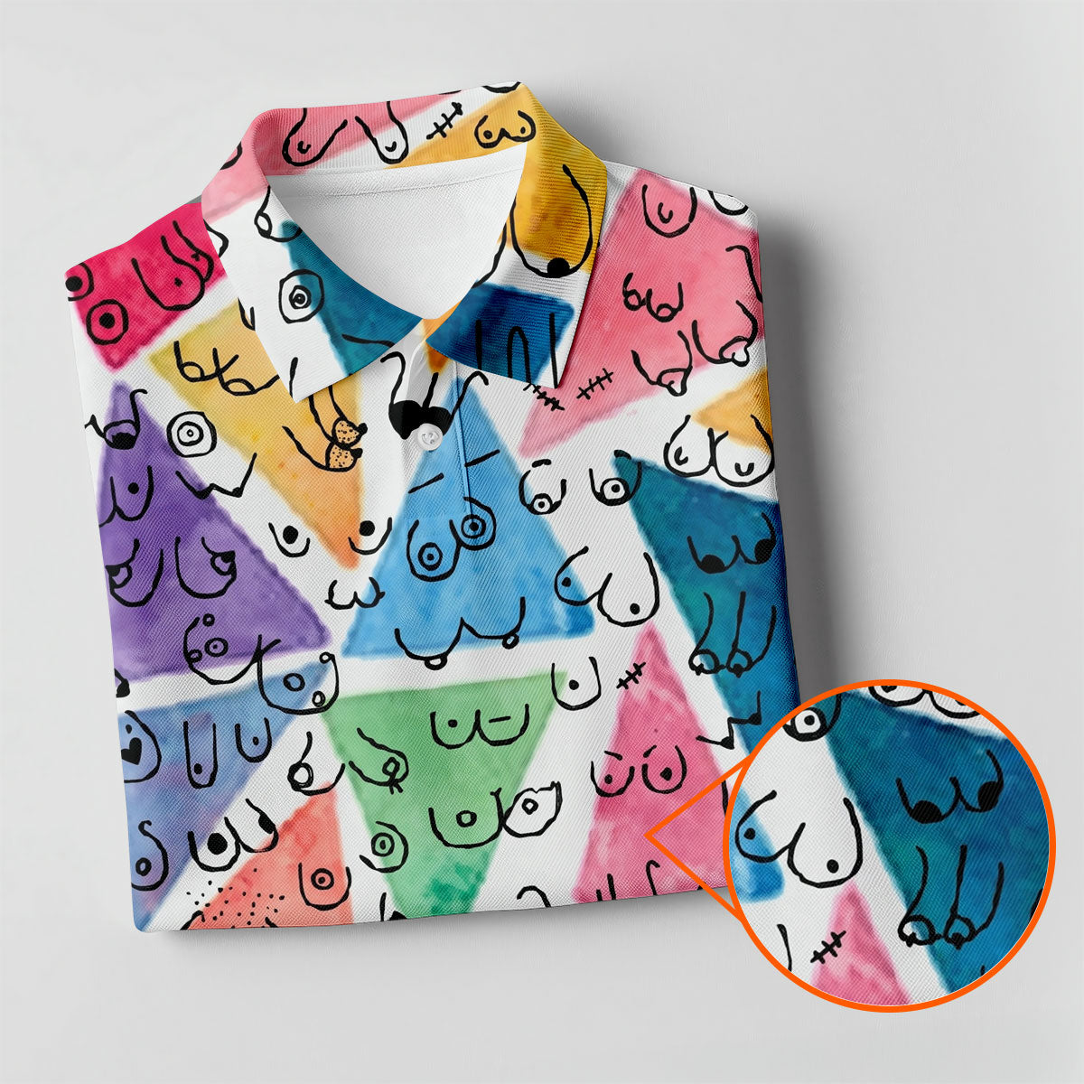 Multicolor Abstract Boob Pattern Golf Polo Shirt, Golf Tops For Women, Ladies Golf Shirt