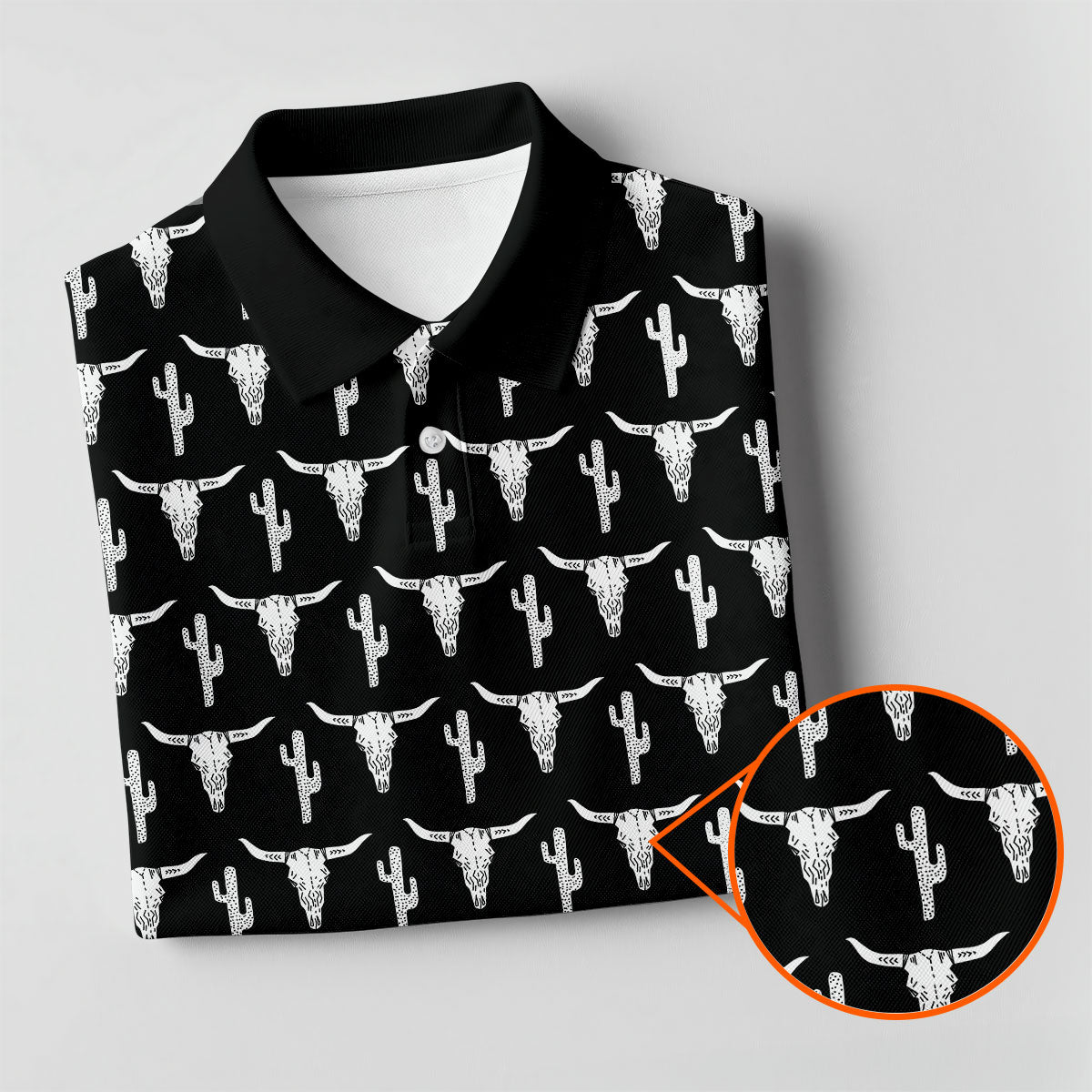 Longhorn Cow Skull Western Theme Black Golf Tops For Men, Polo Shirts For Men, Golf Shirts For Men