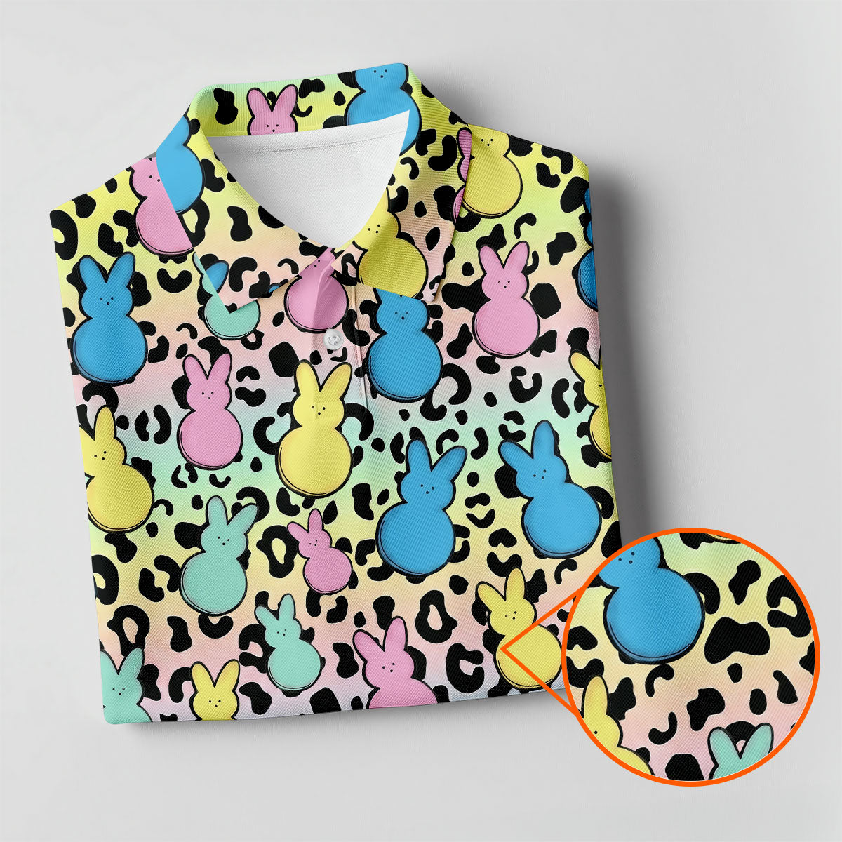 Pastel Easter Bunny Leopard Print Polo Shirt, Mens Golf Apparel, Hawaiian Golf Shirt, Printed Golf Shirts
