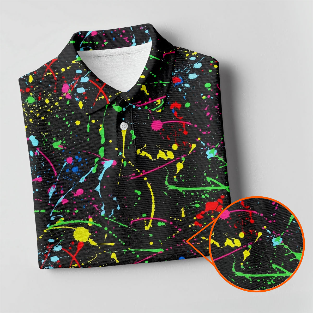 Neon Paint Splatter Pattern Hawaiian Golf Shirt, Golf Shirts For Men, Polo Shirts For Men