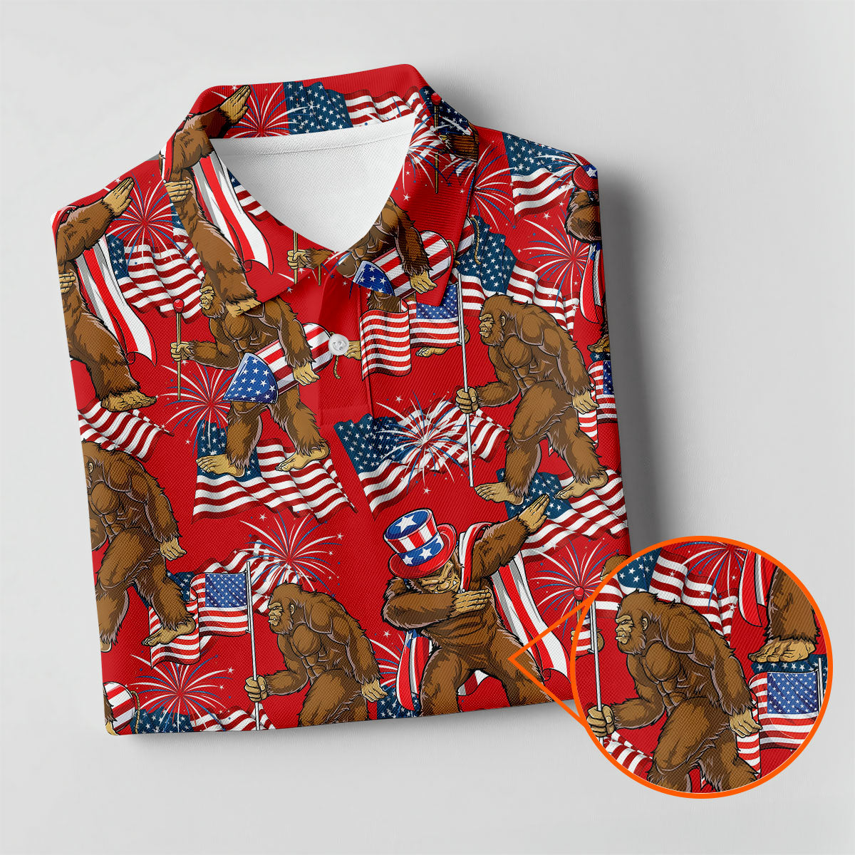 US Flag Pattern 250 Years Bigfoot Golf Shirt, Patriotic 4th Of July Golf Shirts For Men