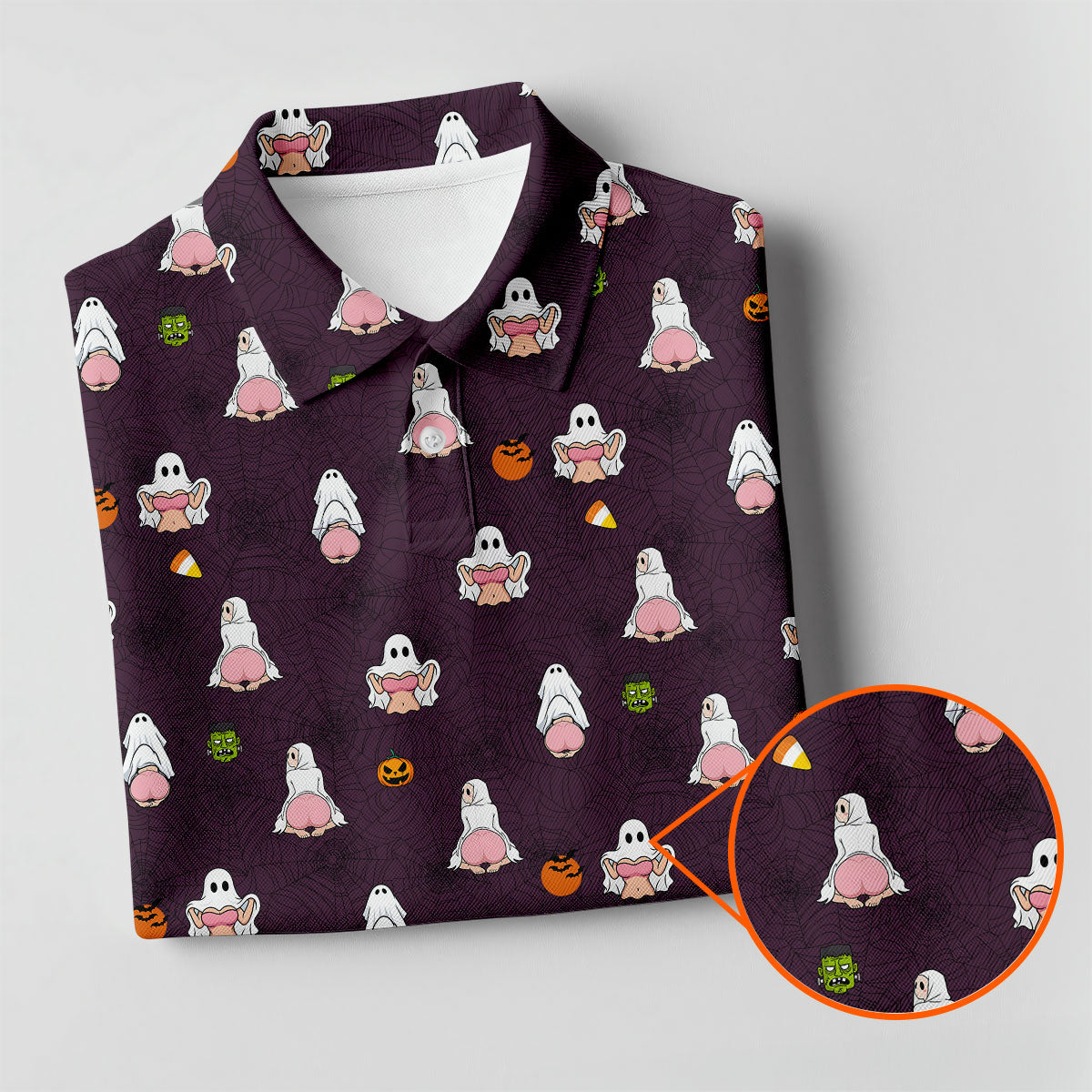 Cute Ghost Butt Halloween Pattern Golf Polo Shirt, Womens Golf Tops, Ladies Golf Shirts