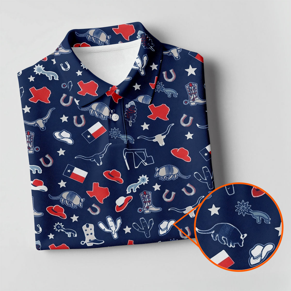 Navy Texas Western Pattern Golf Polo Shirt, Mens Golf Shirts, Hawaiian Golf Shirt