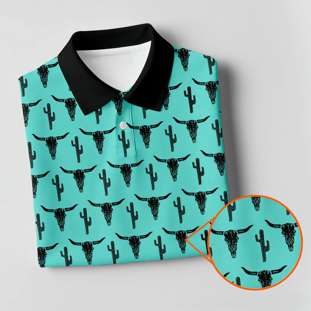 Longhorn Cow Skull Western Theme Peacock Blue Golf Tops For Men, Polo Shirts For Men, Golf Shirts For Men