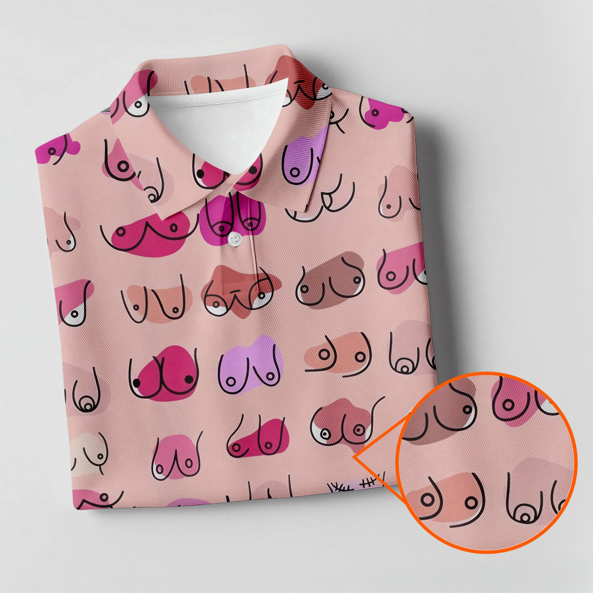 Pink Funny Boob Pattern Golf Polo Shirt, Women's Golf Tops, Golf Polo For Women