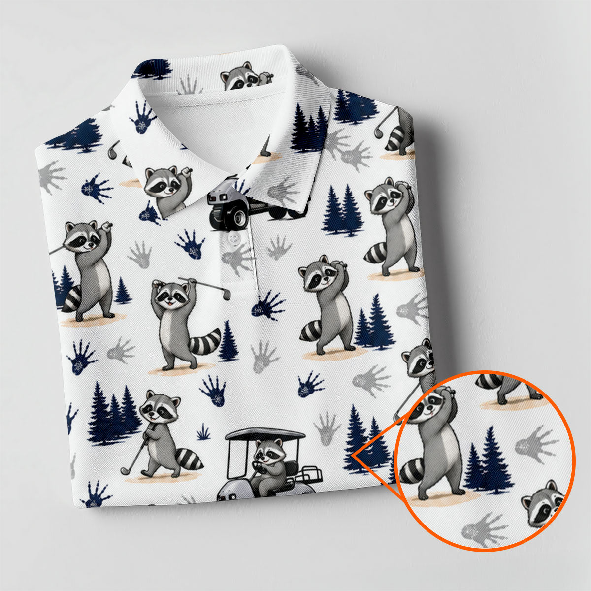 Funny Raccoon Golf Cart Pattern Polo Shirt, Ladies Golf Shirt, Women's Golf Apparel