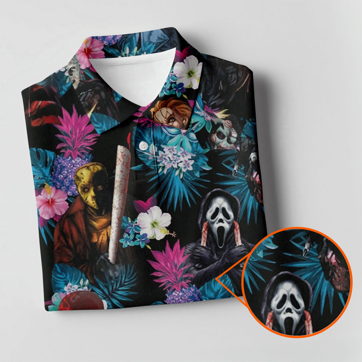 Tropical Horror Movie Villains Halloween Golf Polo Shirt, Golf Shirts For Women, Ladies Golf Tops