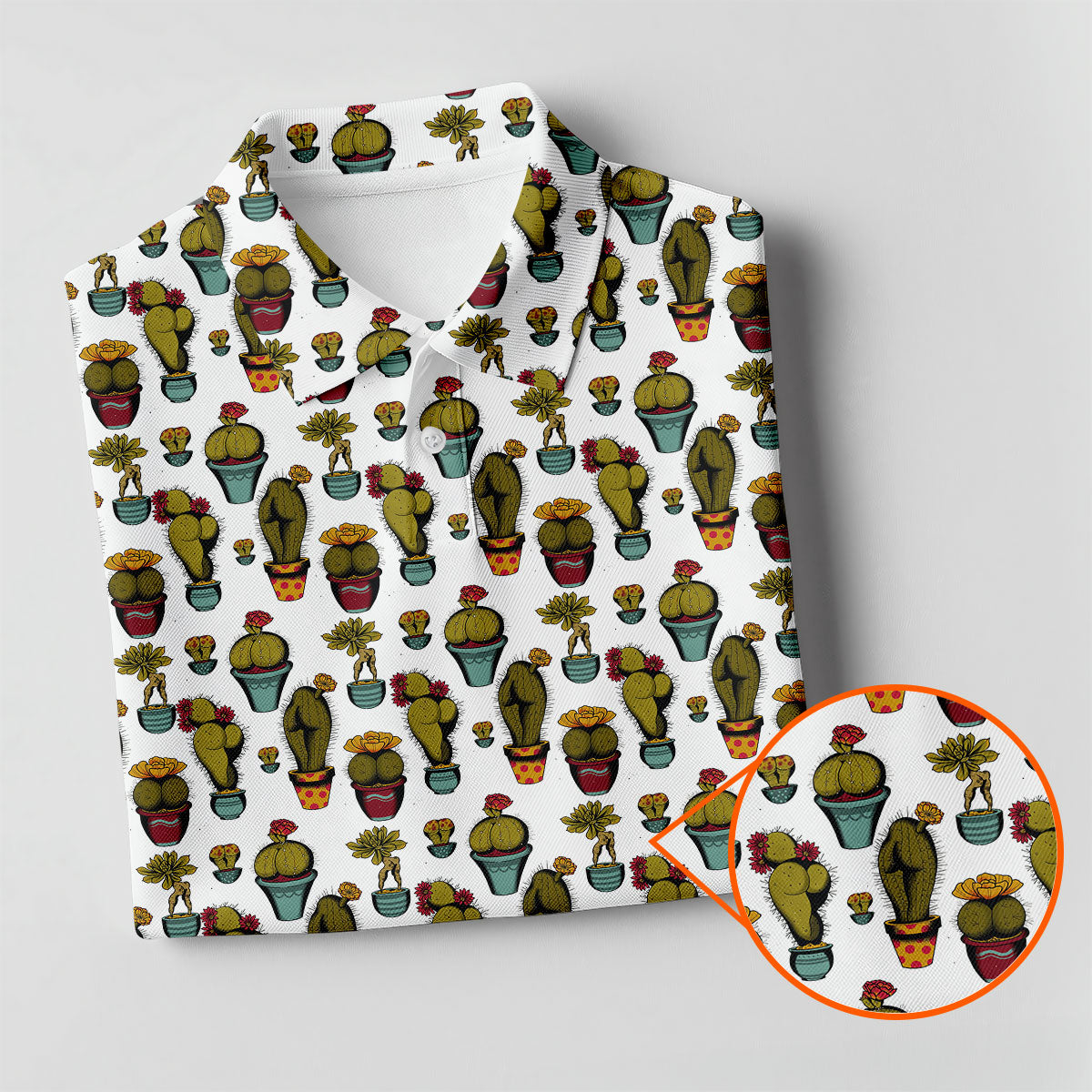 Cute Potted Cactus Pattern Golf Polo Shirt, Ladies Golf Tops, Women's Golf Polo