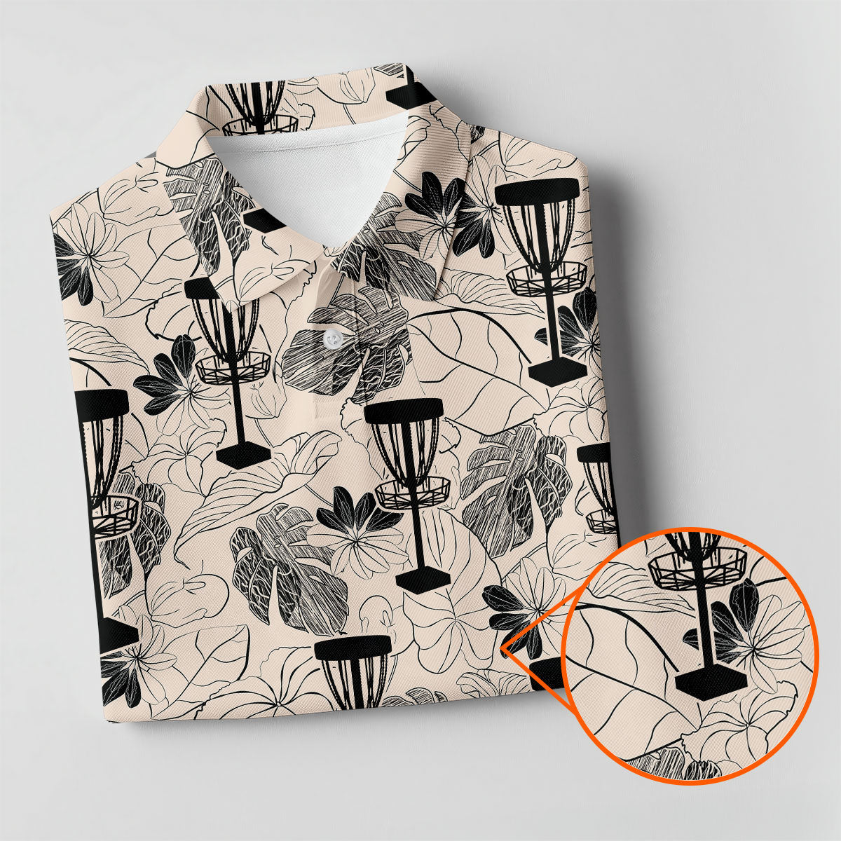 Minimalist Botanical Disc Golf Polo Shirt, Mens Golf Polo, Golf Shirts For Men